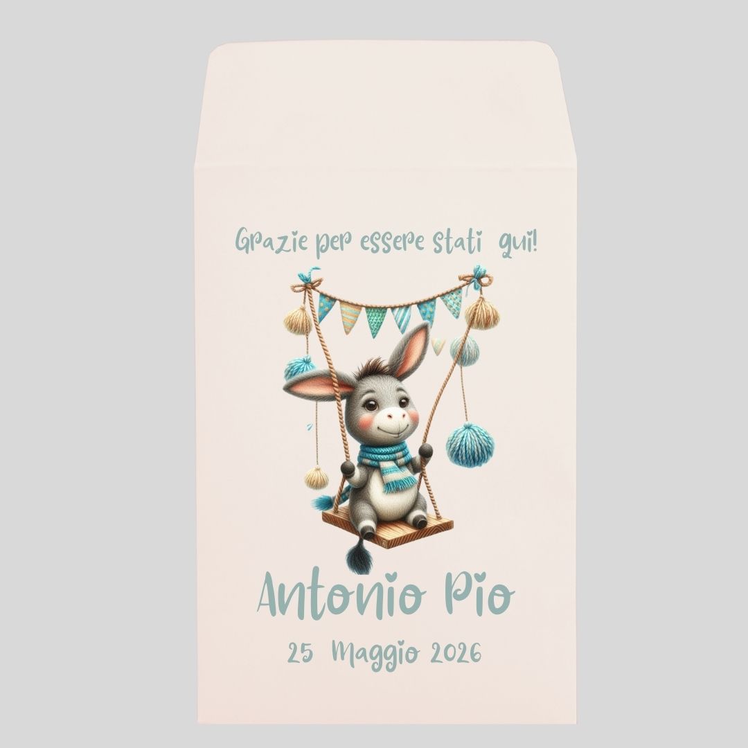 bustina per confettata con asinello colore azzurro