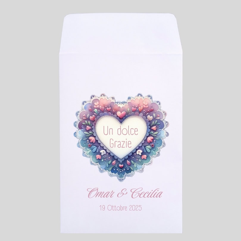 sacchetto per i confetti di matrimonio cuore lilla