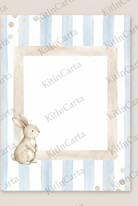 Invito battesimo coniglietto azzurro con righe