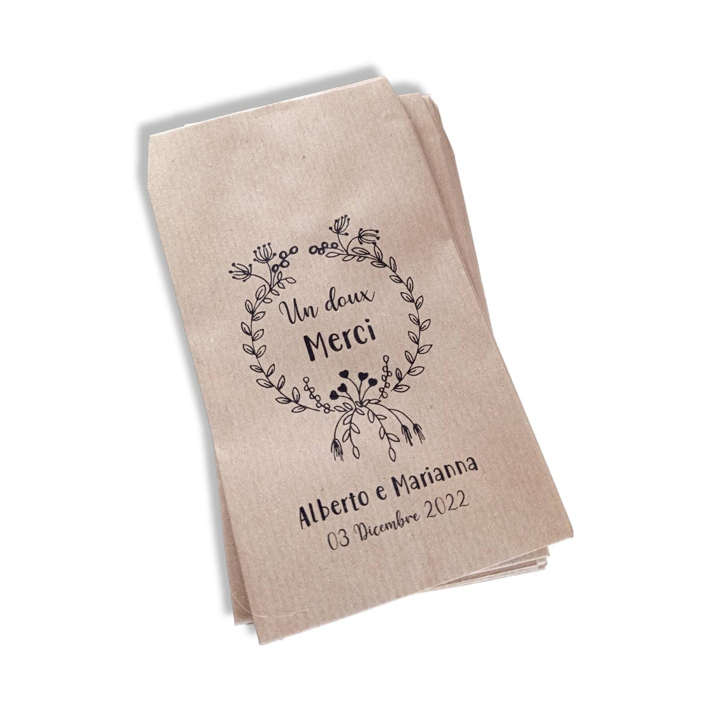 50 Sacchetti personalizzati in carta kraft confettata matrimonio