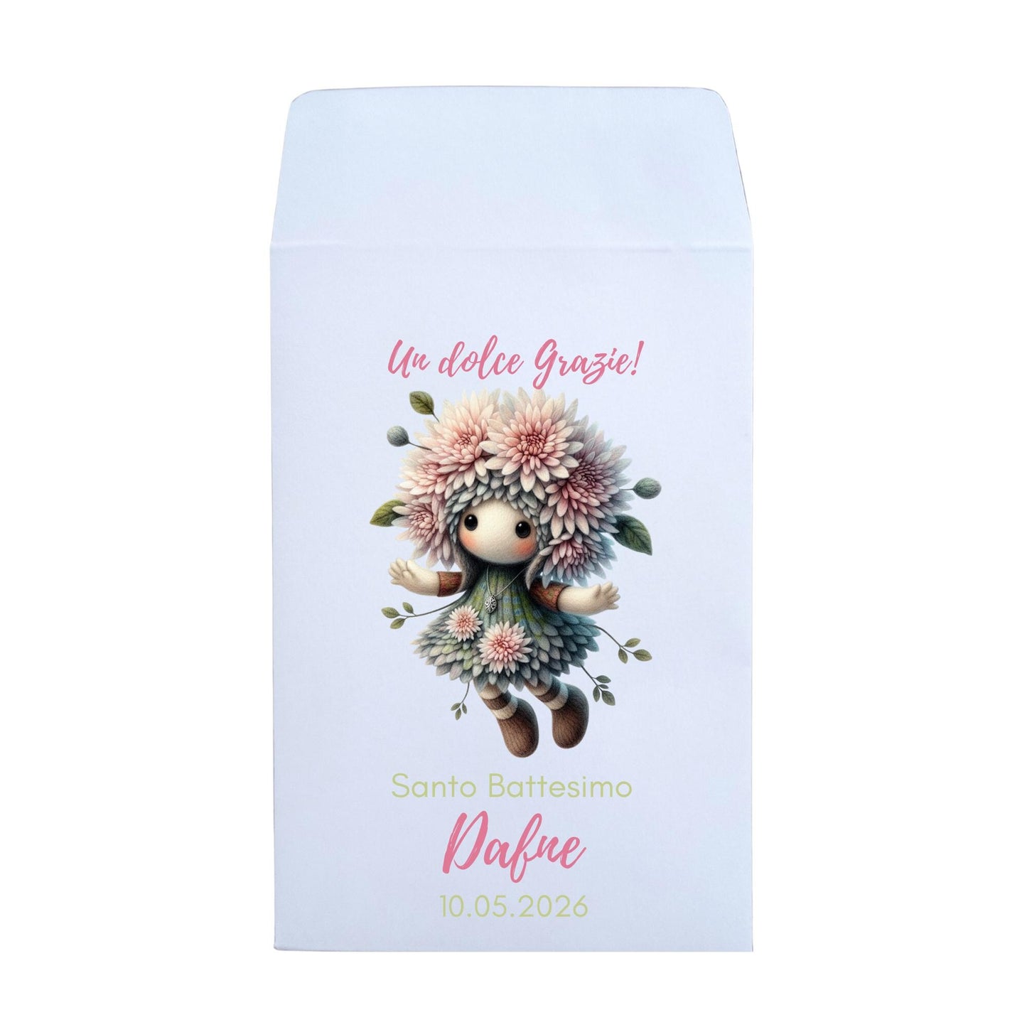 50 Sacchetti battesimo Bambina, bustine per confetti e confettata con fatine di fiori e farfalle.