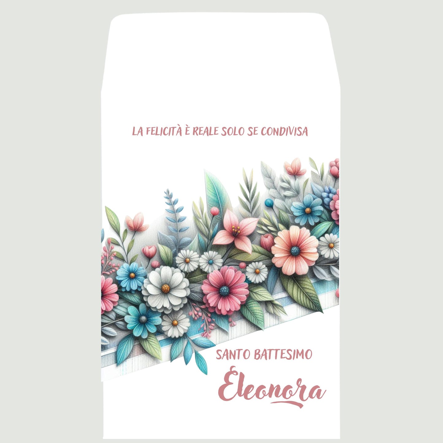 Sacchetti bomboniera floreali acquerello personalizzati, battesimo comunione nascita matrimonio, fiori pastello eleganti. 50pz