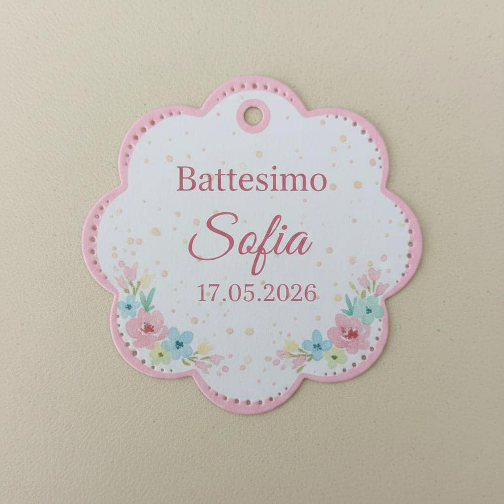 50 tag bomboniera con stampa personalizzata battesimo nascita comunione cresima compleanno