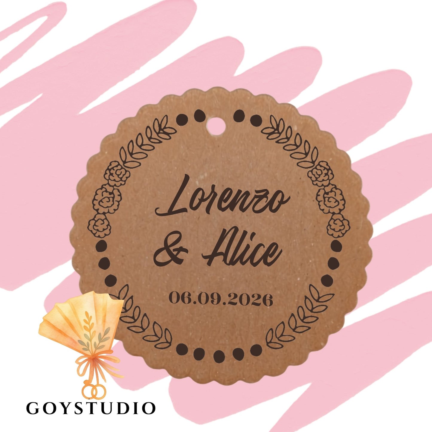 Set tag bomboniera matrimonio in cartoncino kraft con grafica dedicata