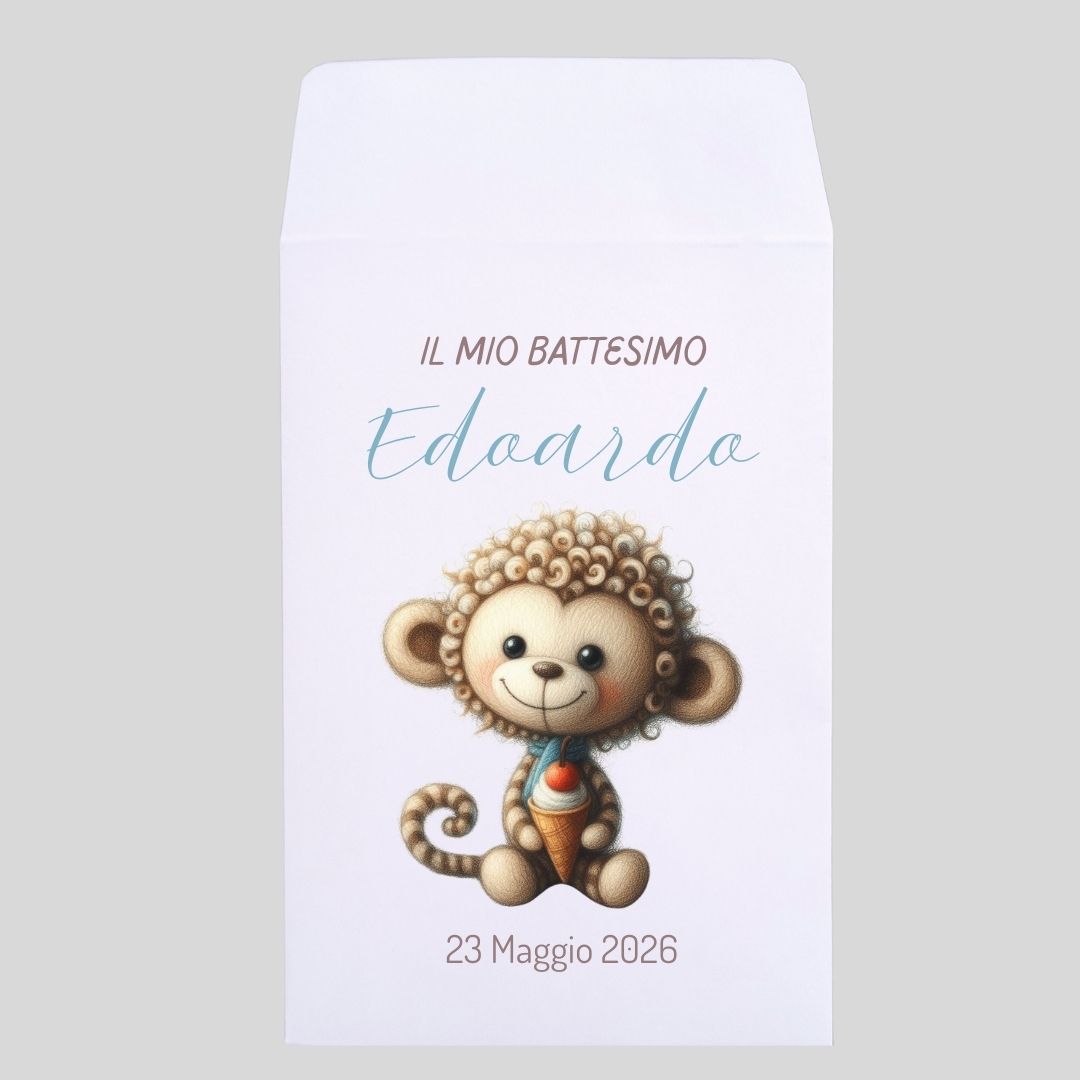 Saccheto Battesimo Bambino personalizzato con scimmietta