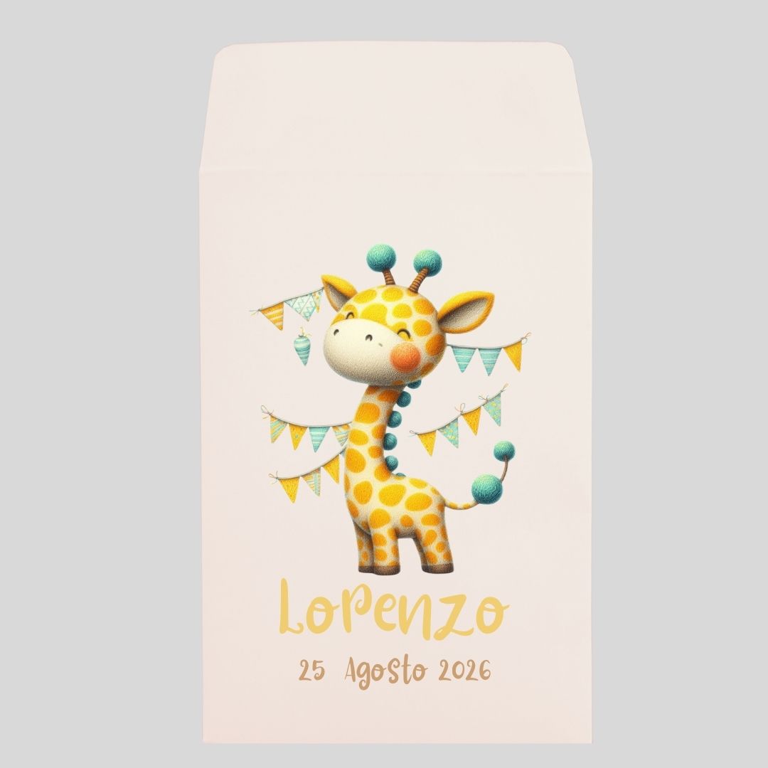 Bustina confettata personalizzata tema giraffa