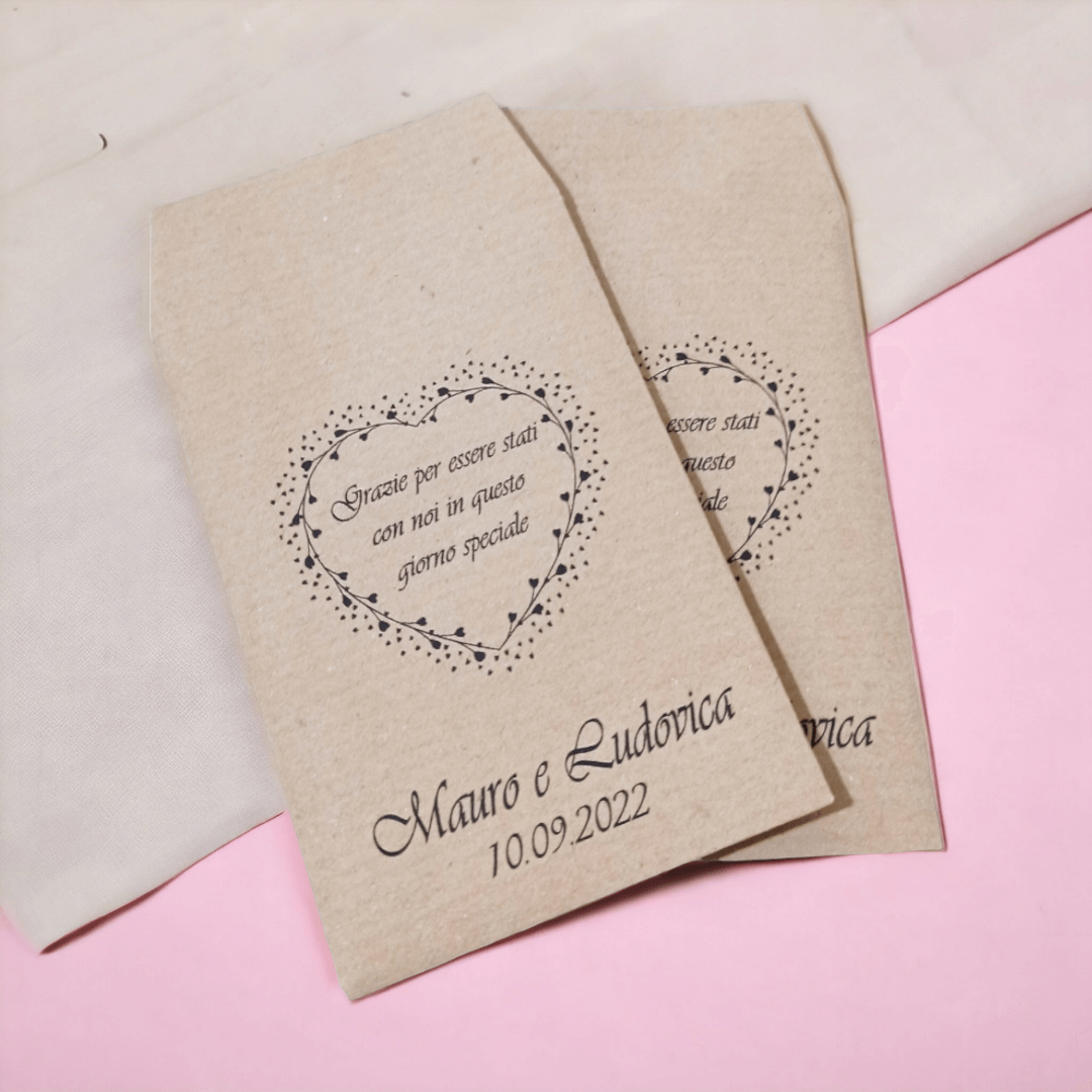 Sacchetti avana cuore matrimonio personalizzati bomboniere rustiche