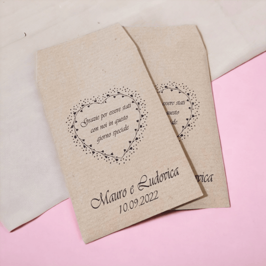Sacchetti avana cuore matrimonio personalizzati bomboniere rustiche