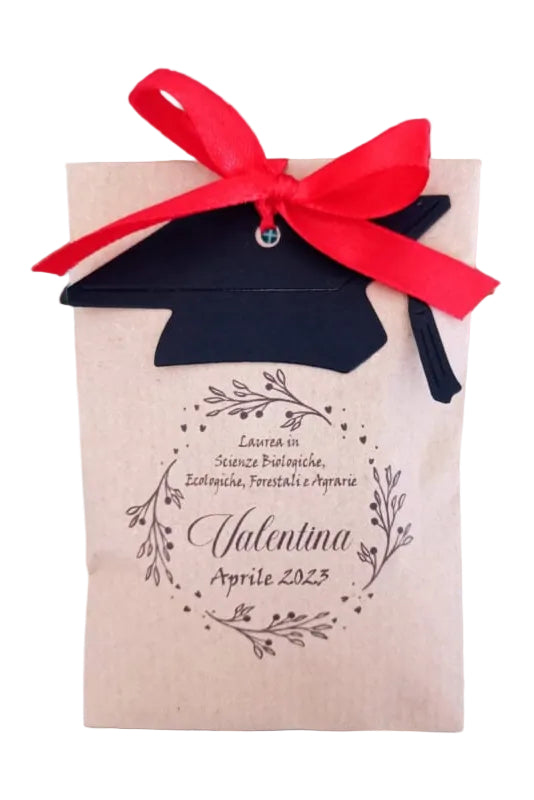 sacchetto laurea per confetti personalizzato in carta kraft con fiocco raso