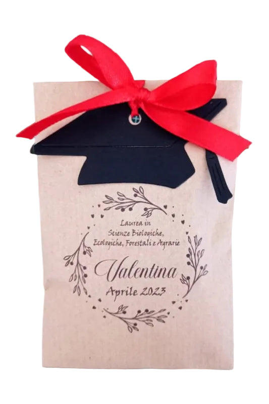 sacchetto laurea per confetti personalizzato in carta kraft con fiocco raso