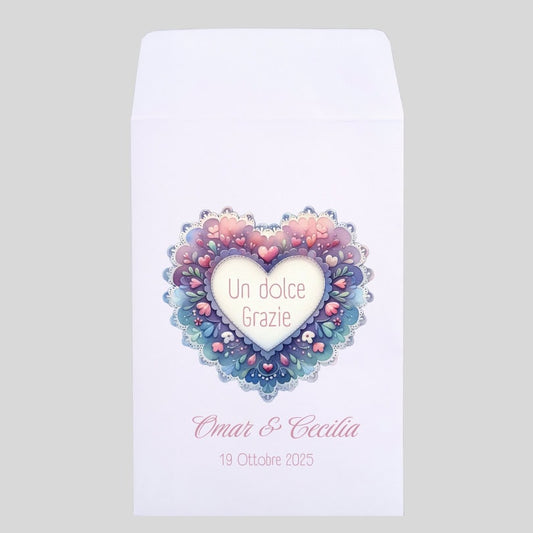 sacchetto per i confetti di matrimonio cuore lilla