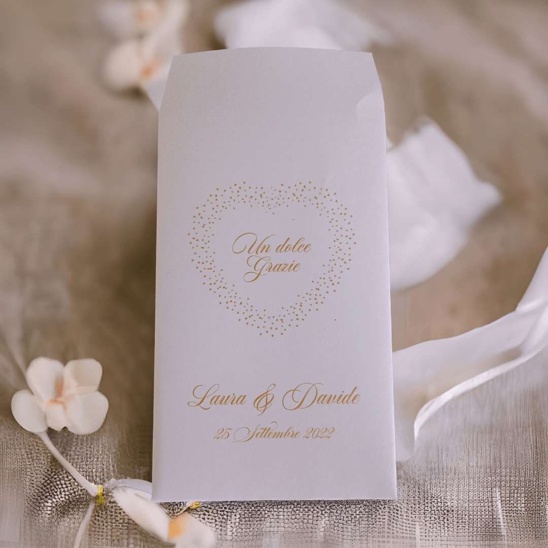 Sacchetti portaconfetti design oro bianco anniversari raffinati