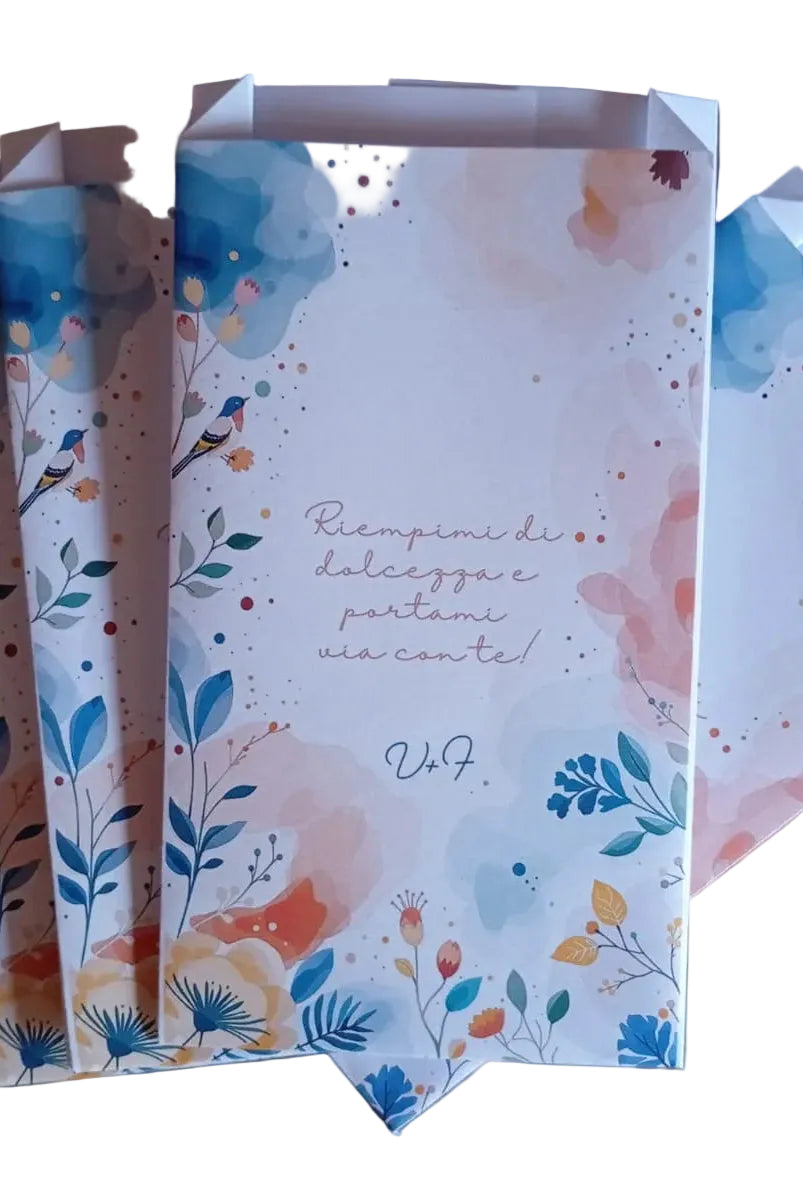 Sacchetti confettata collezione Cagliari personalizzati carta watercolor artigianali GoyStudio