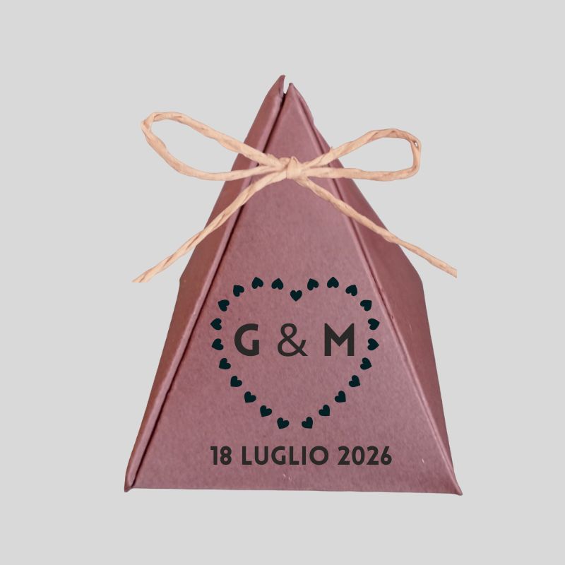 portaconfetti marrone cioccolato con stmpa iniziali sposi