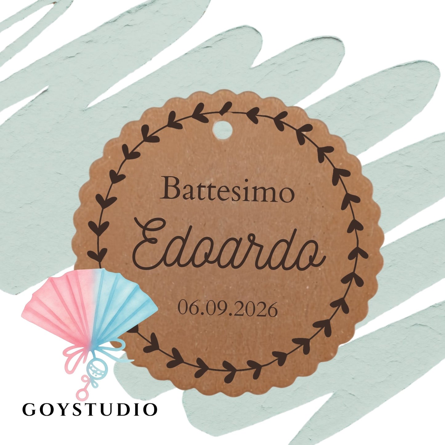 Set tag bomboniera battesimo in cartoncino kraft con grafica dedicata