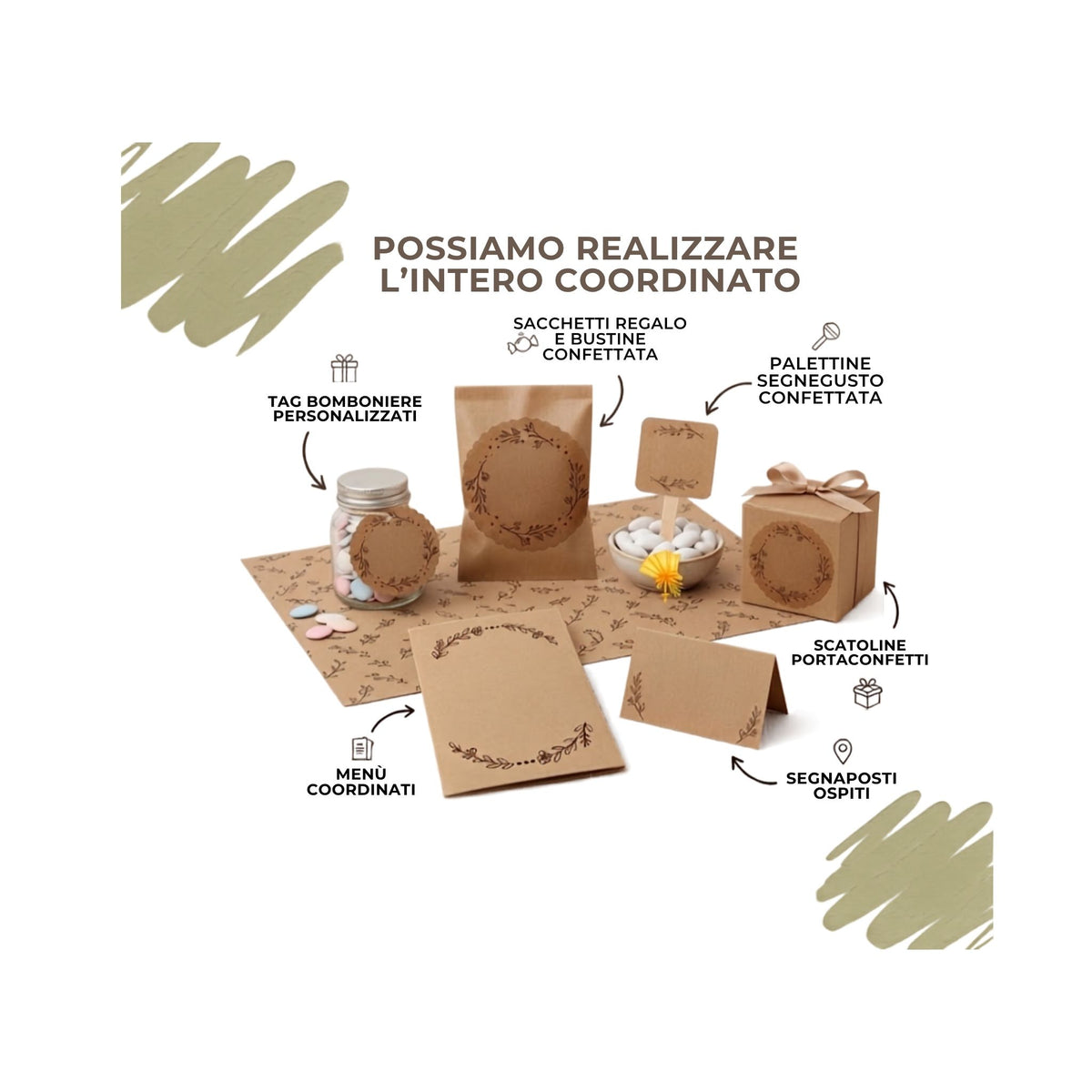 50 Sacchetti personalizzati in carta kraft confettata matrimonio