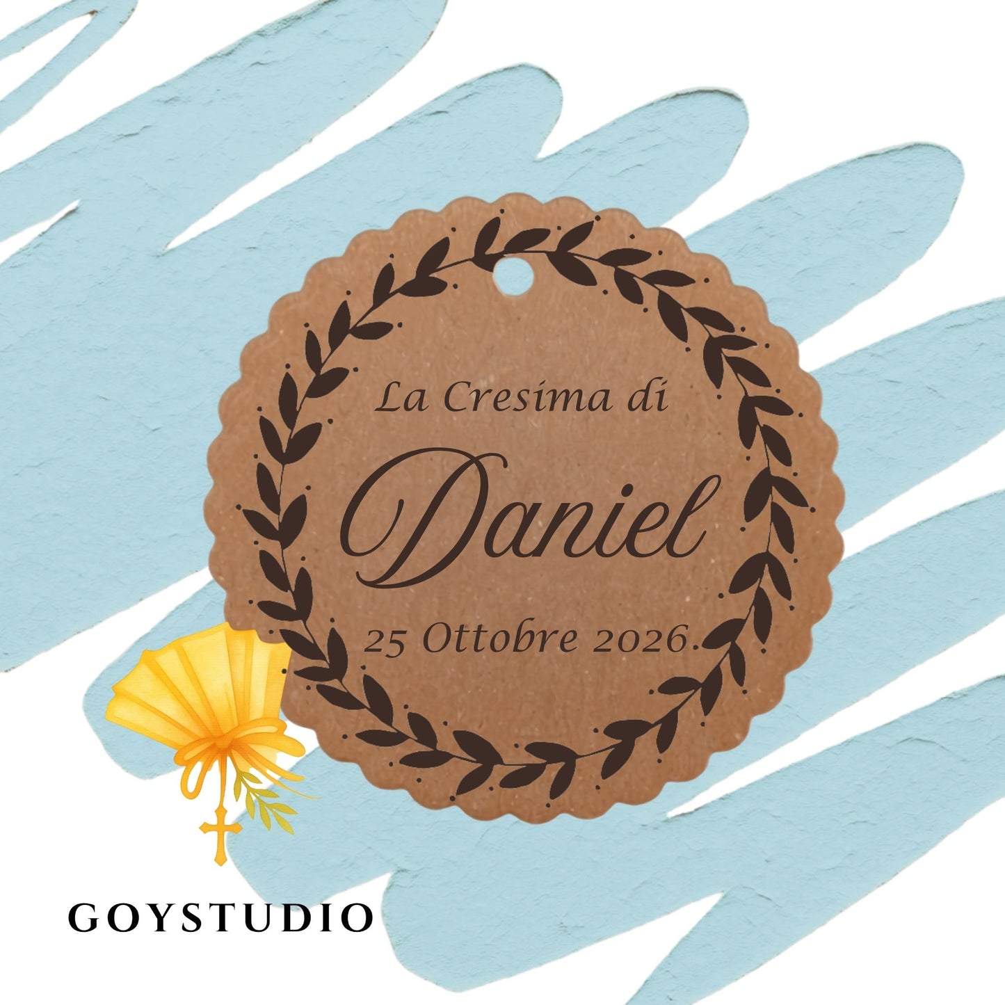 Etichette kraft per sacchetti confettata cresima personalizzate con variante floreale