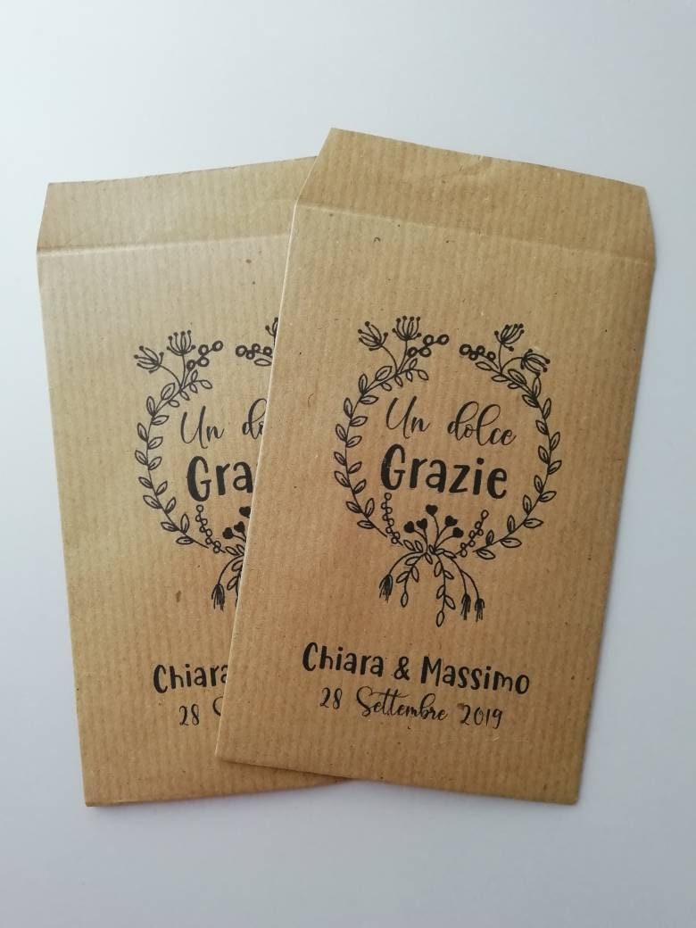 50 Sacchetti personalizzati in carta kraft confettata matrimonio