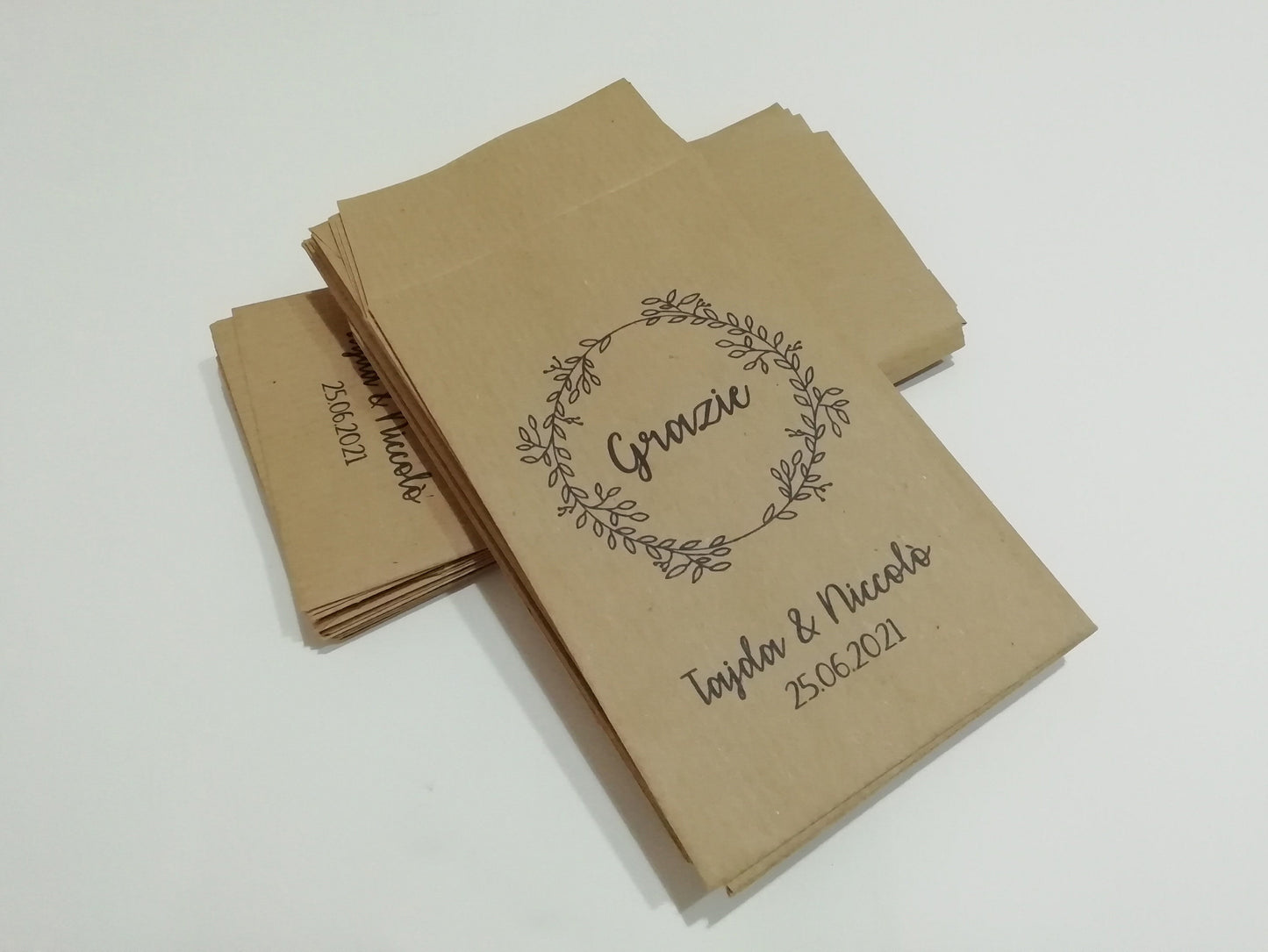 50 Sacchetti personalizzati in carta kraft Matrimonio Anniversario Logo Aziendale Frase del cuore