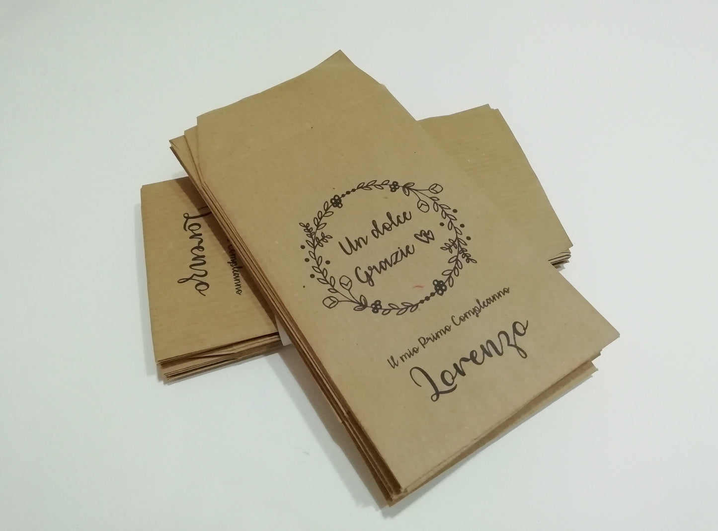 50 Sacchetti personalizzati in carta kraft Matrimonio Anniversario Logo Aziendale Frase del cuore