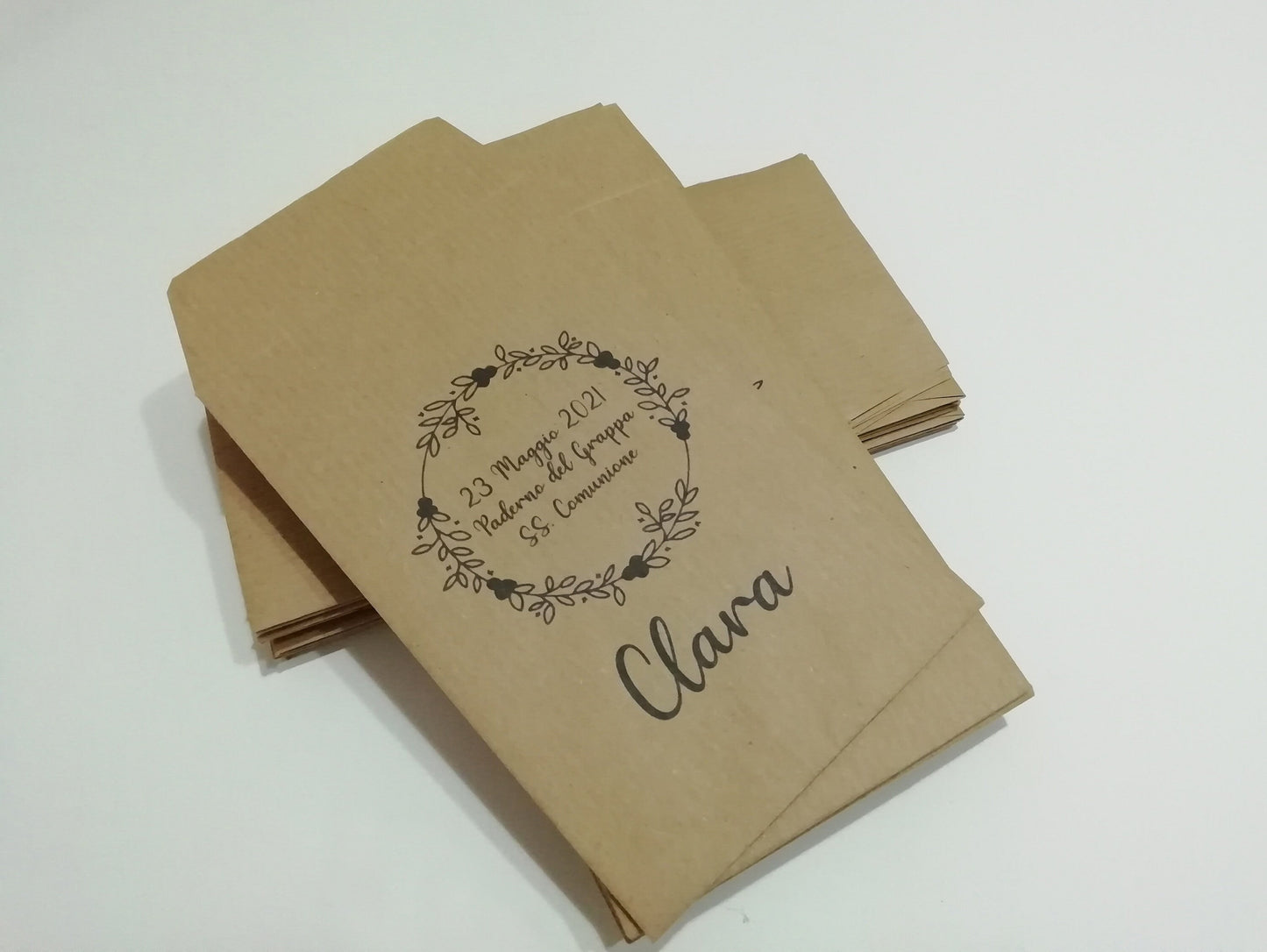 50 Sacchetti personalizzati in carta kraft Matrimonio Anniversario Logo Aziendale Frase del cuore