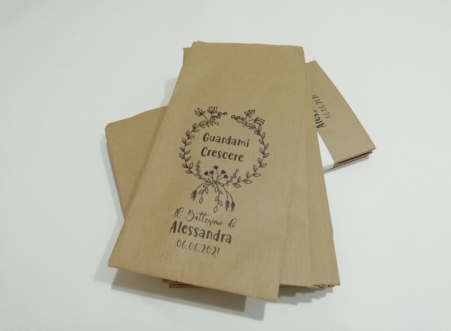 50 Sacchetti personalizzati in carta kraft Matrimonio Anniversario Logo Aziendale Frase del cuore