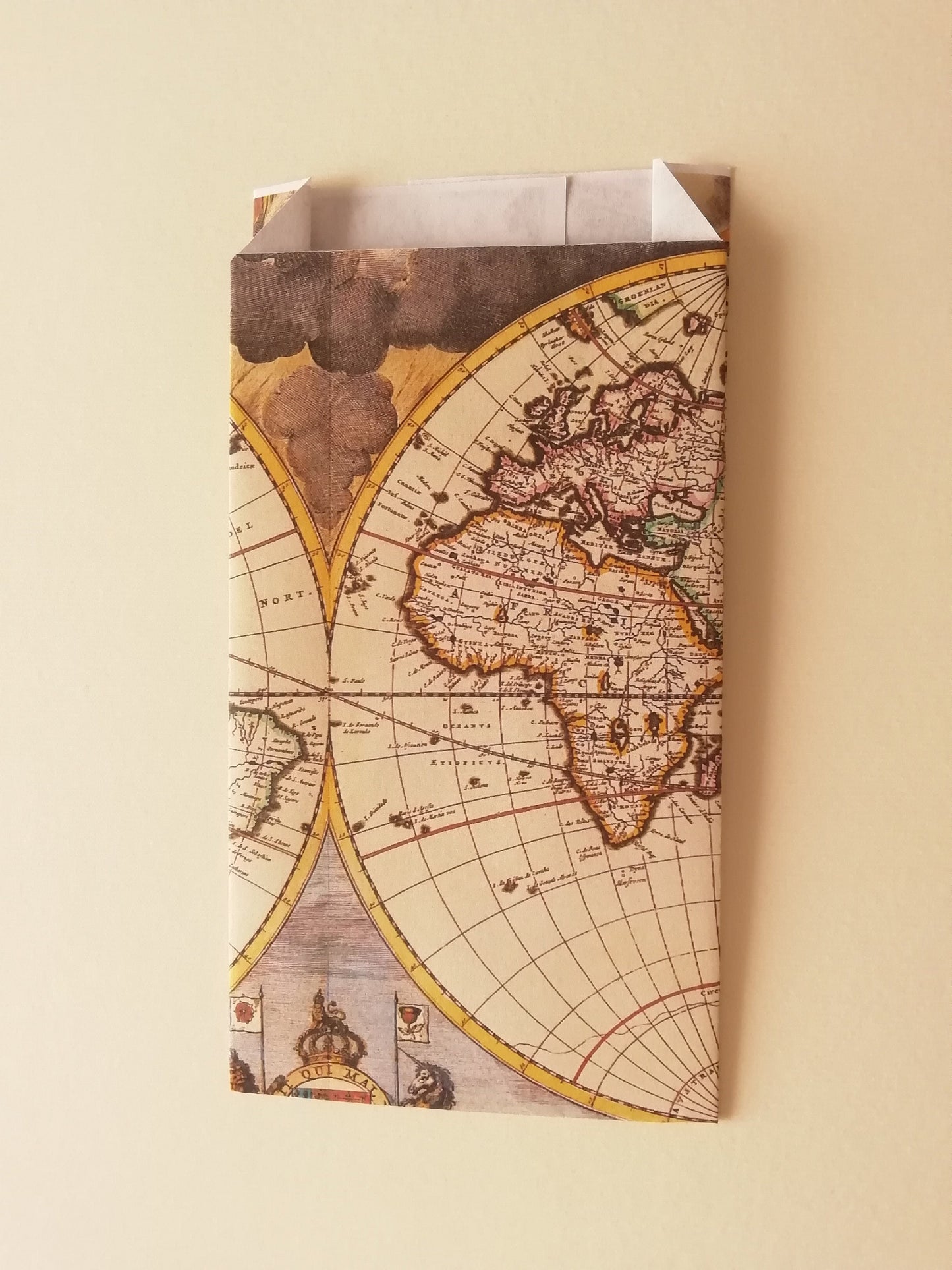 50 sacchetti in carta a tema carte geografiche vintage, per confettata di matrimonio, battesimo, comunione, cresima, anniversario