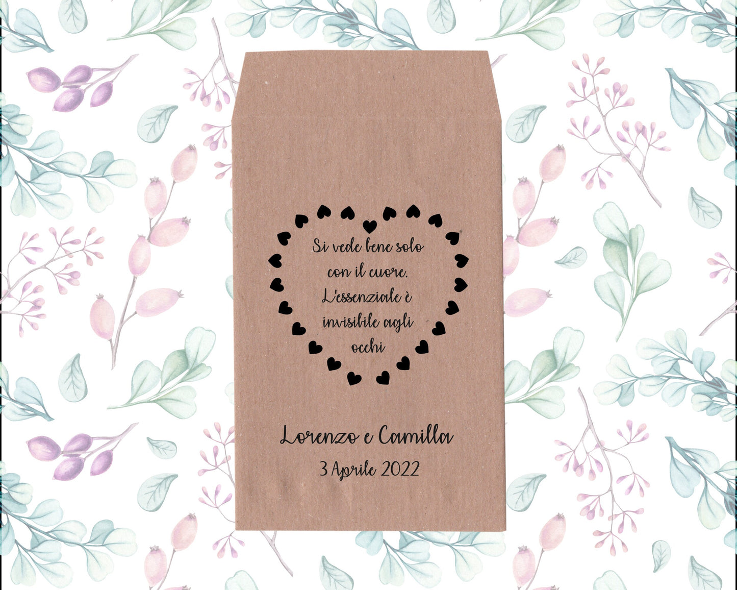 Sacchetti personalizzati in carta kraft 50 pezzi Matrimonio, Anniversario, Fidanzamento bustine confetti confettata grafiche cuore