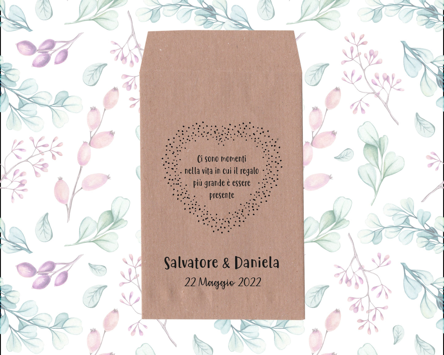 Sacchetti personalizzati in carta kraft 50 pezzi Matrimonio, Anniversario, Fidanzamento bustine confetti confettata grafiche cuore