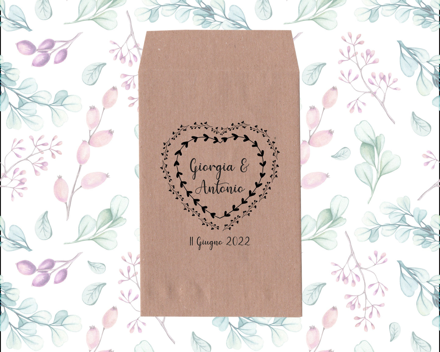 50 sacchetti kraft personalizzati, bomboniera Matrimonio, Comunione, Cresima, Battesimo, Compleanno