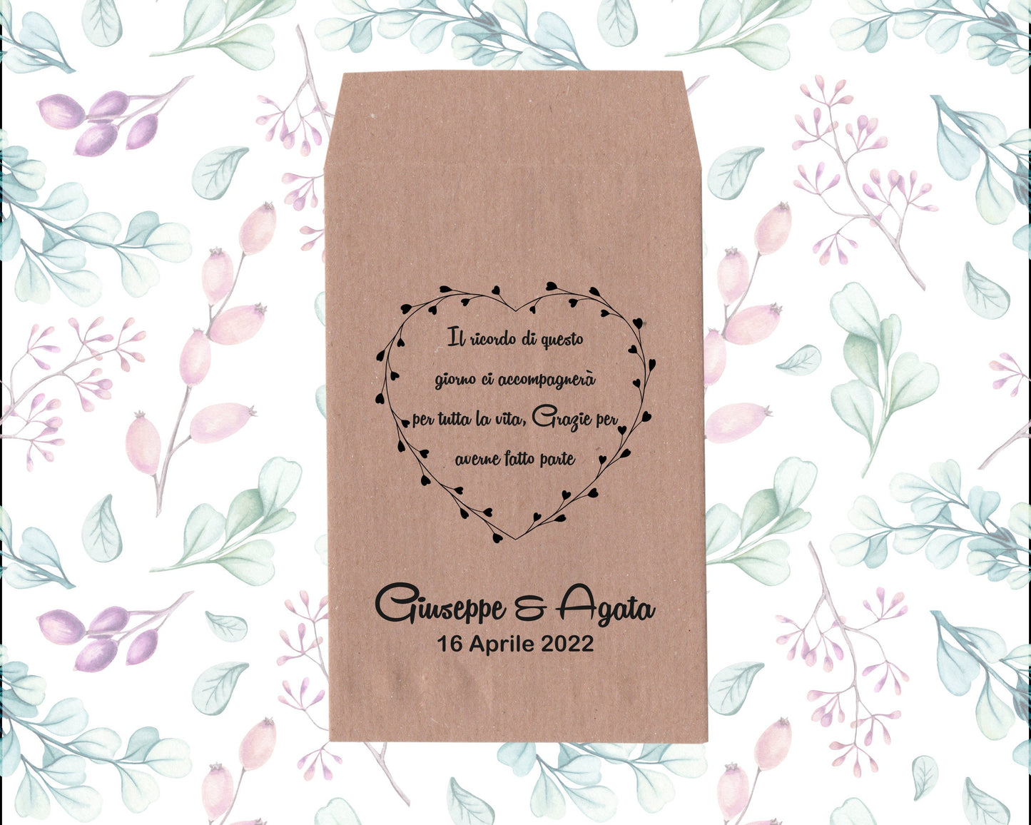 50 sacchetti kraft personalizzati, bomboniera Matrimonio, Comunione, Cresima, Battesimo, Compleanno