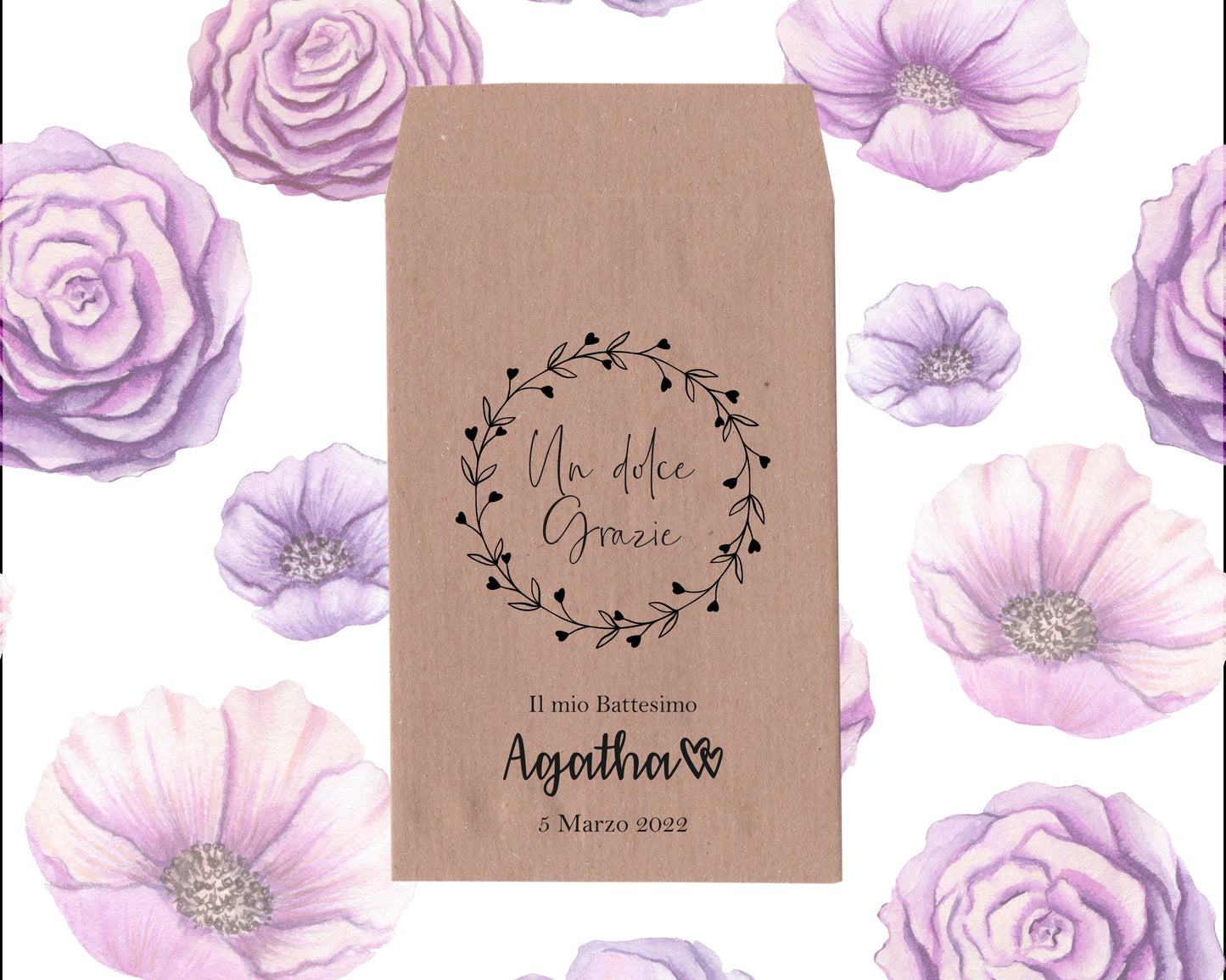 50 Sacchetti personalizzati in carta kraft per confetti Comunione, Cresima, Battesimo
