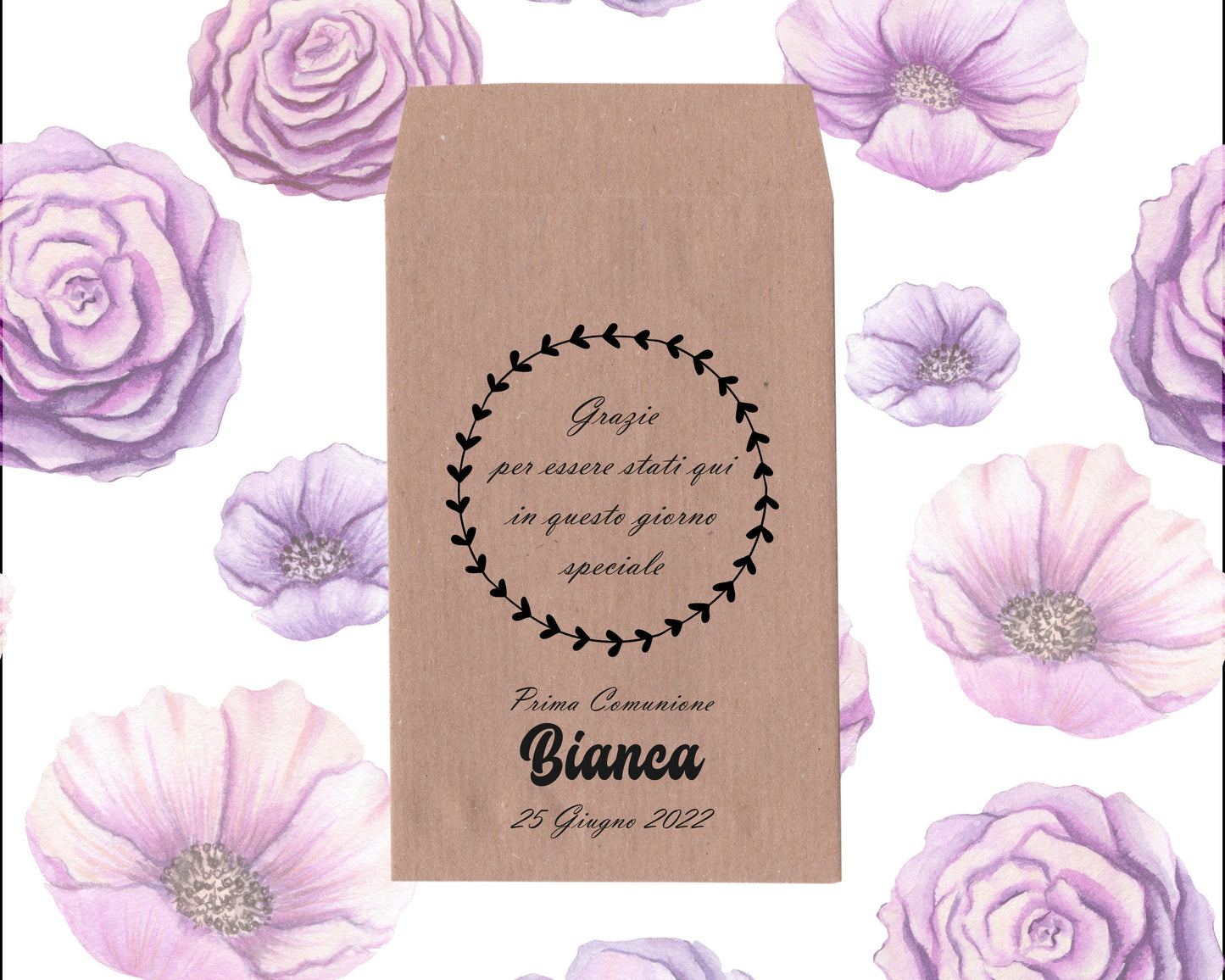 50 Sacchetti personalizzati in carta kraft per confetti Comunione, Cresima, Battesimo