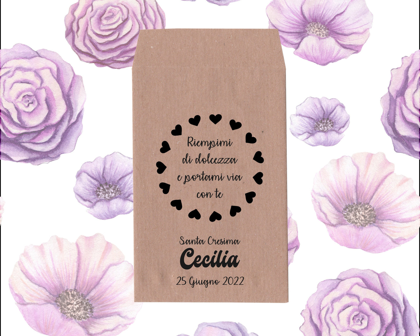 50 Sacchetti personalizzati in carta kraft per confetti Comunione, Cresima, Battesimo