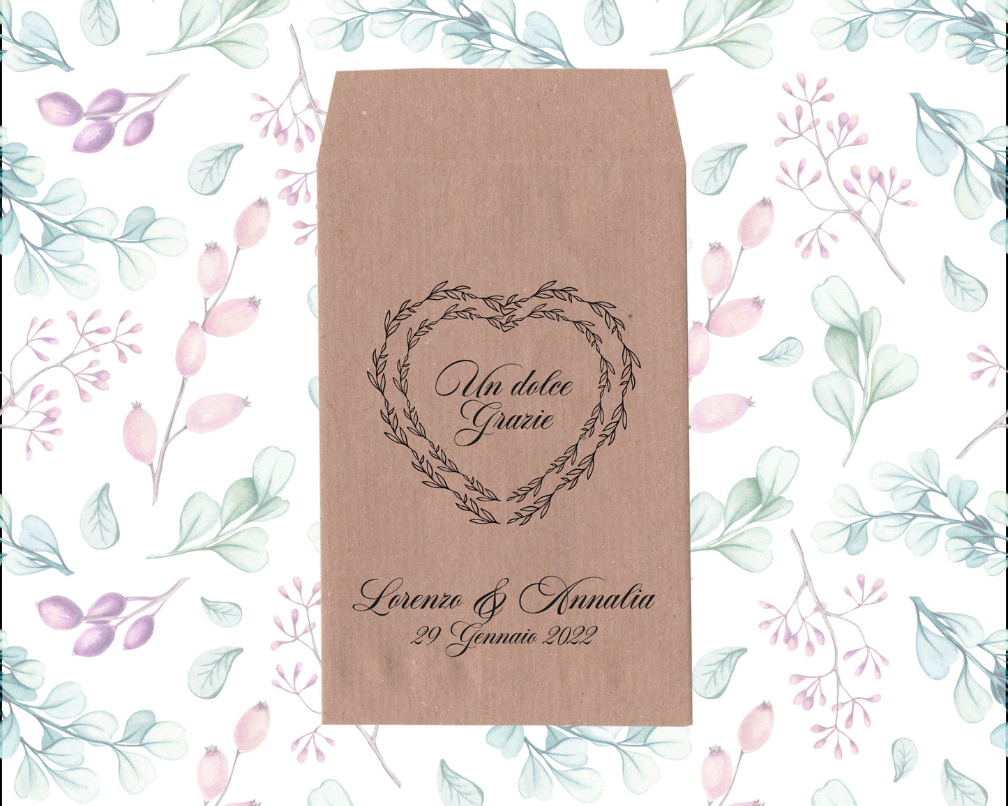 Sacchetti personalizzati in carta kraft 50 pezzi Matrimonio, Anniversario, Fidanzamento bustine confetti confettata grafiche cuore
