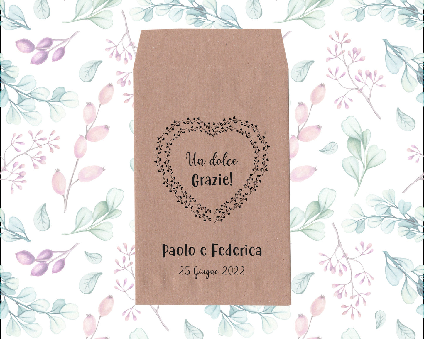 50 sacchetti kraft personalizzati, bomboniera Matrimonio, Comunione, Cresima, Battesimo, Compleanno
