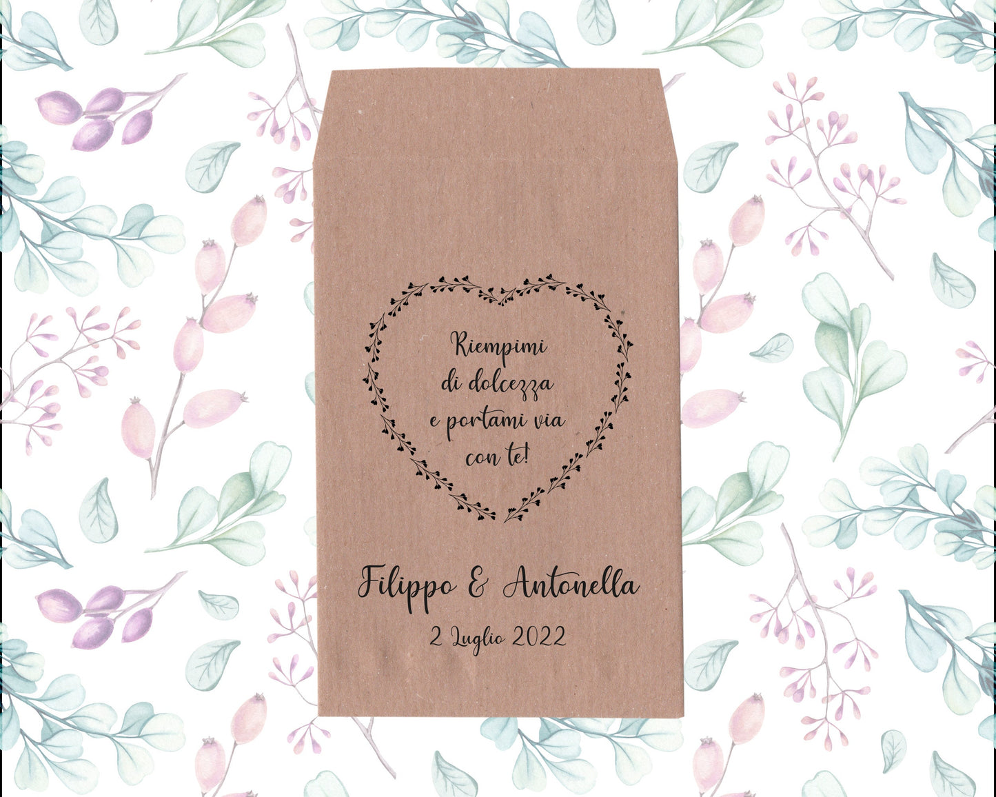 50 sacchetti kraft personalizzati, bomboniera Matrimonio, Comunione, Cresima, Battesimo, Compleanno