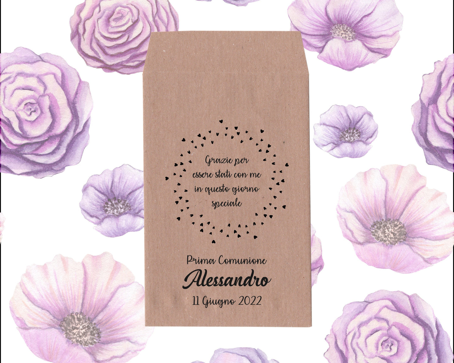 50 Sacchetti personalizzati in carta kraft per confetti Comunione, Cresima, Battesimo