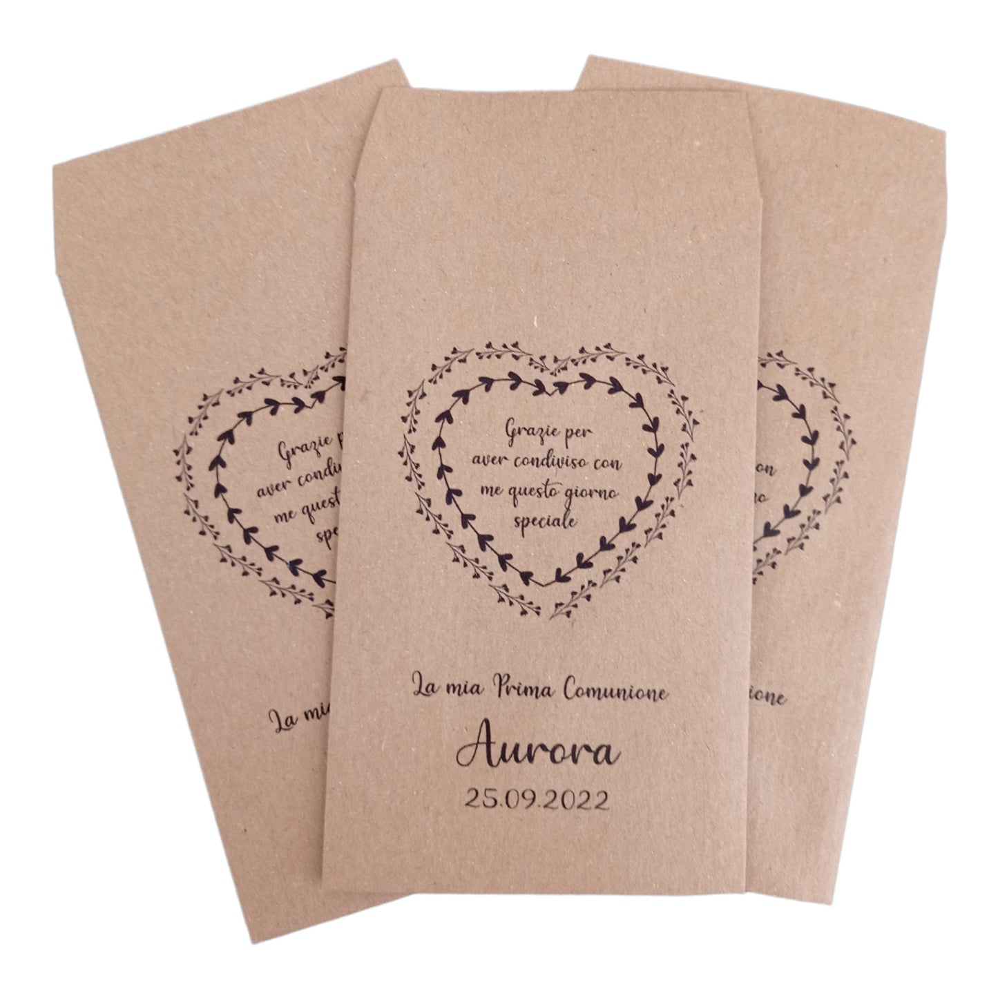 50 Sacchetti personalizzati in carta kraft nozze anniversario battesimo cresima comunione, bustine per confettata, lancio del riso, semi
