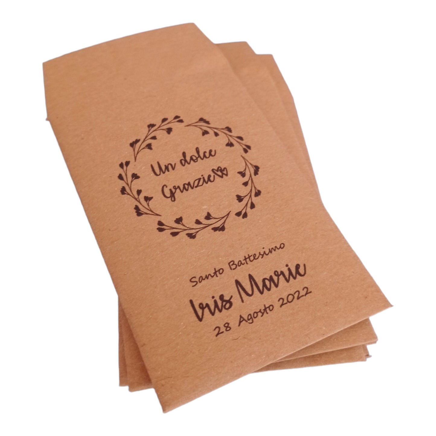 50 Sacchetti personalizzati in carta kraft nozze anniversario battesimo cresima comunione, bustine per confettata, lancio del riso, semi