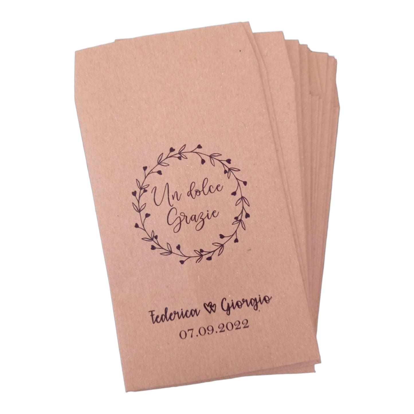 50 Sacchetti personalizzati in carta kraft nozze anniversario battesimo cresima comunione, bustine per confettata, lancio del riso, semi