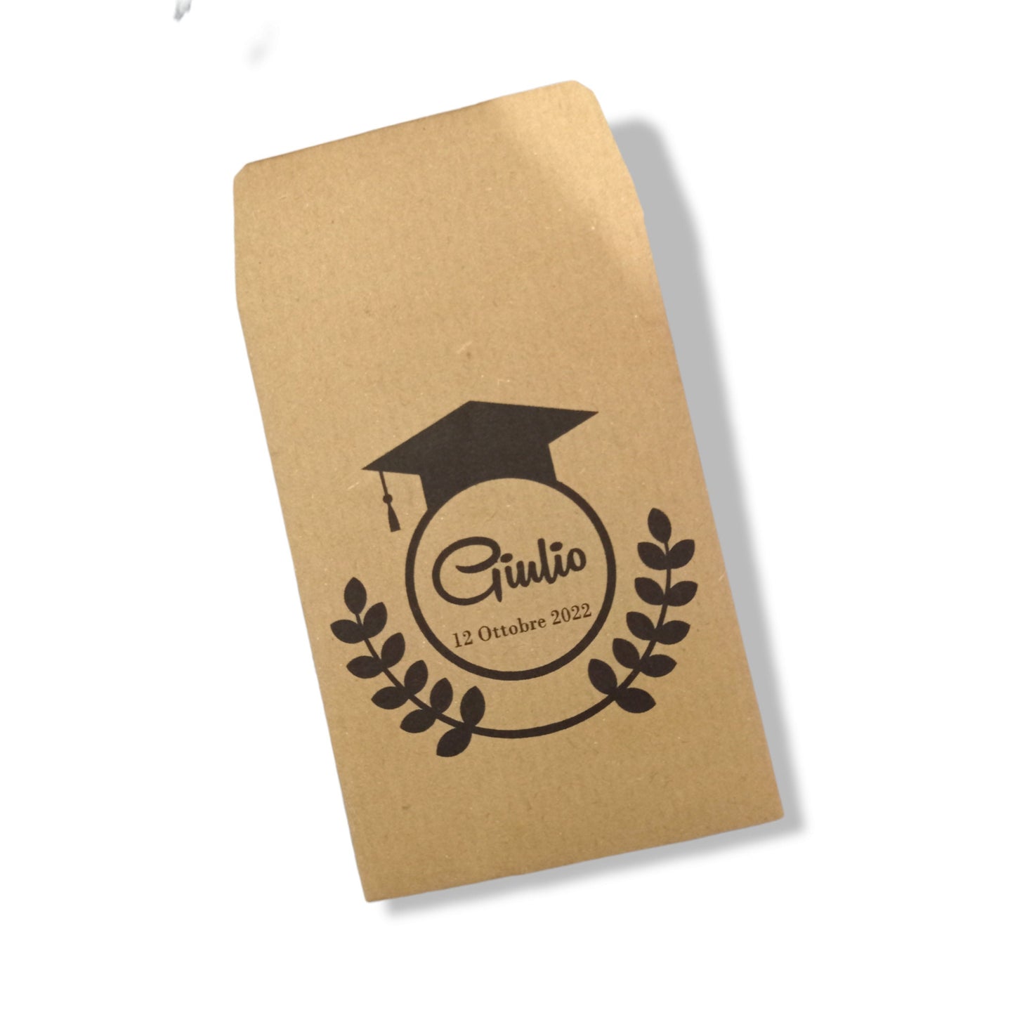 Sacchetti carta kraft bomboniere laurea personalizzati 10 grafiche tocco pergamena Arcobaleno Confettata università