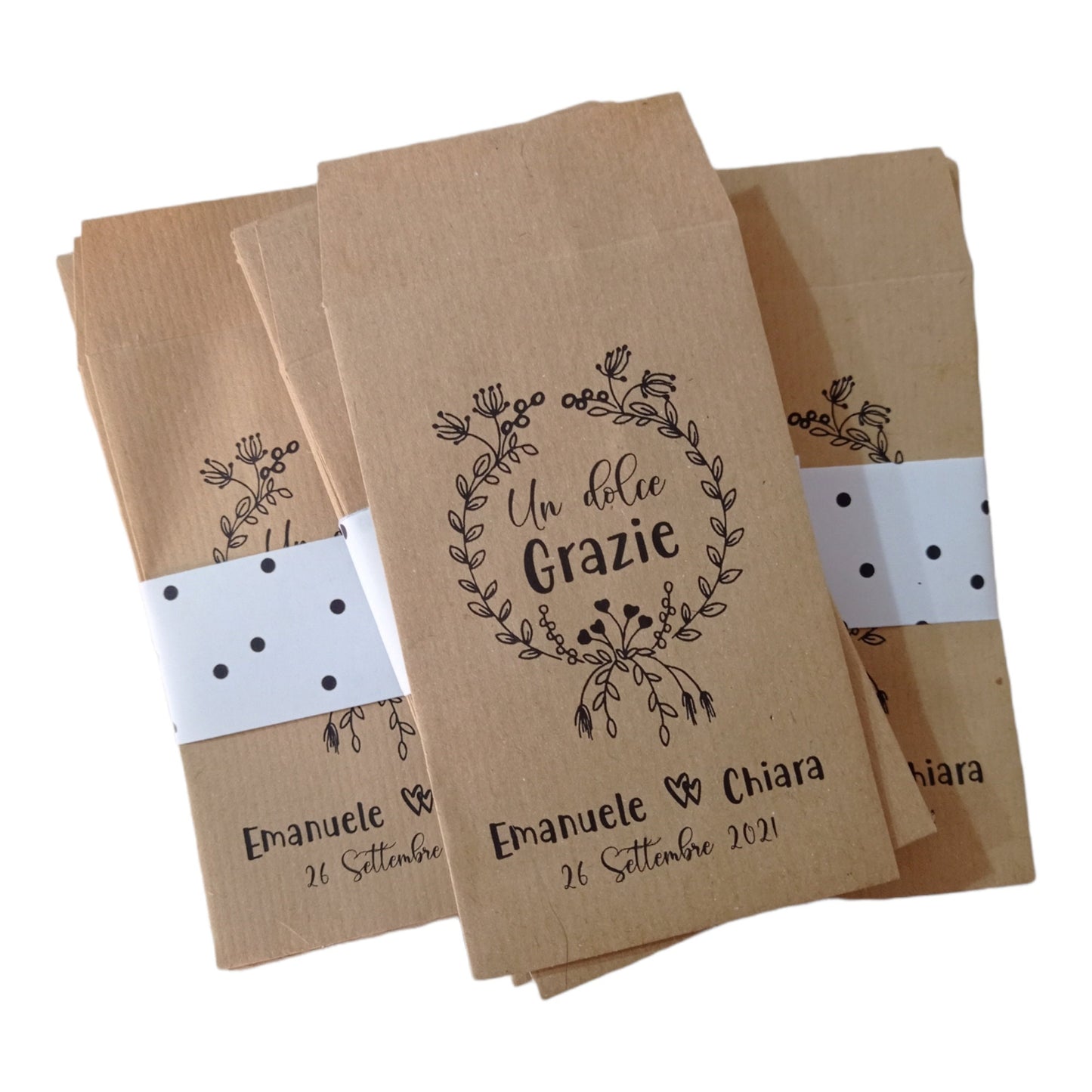 50 Sacchetti personalizzati in carta kraft confettata matrimonio