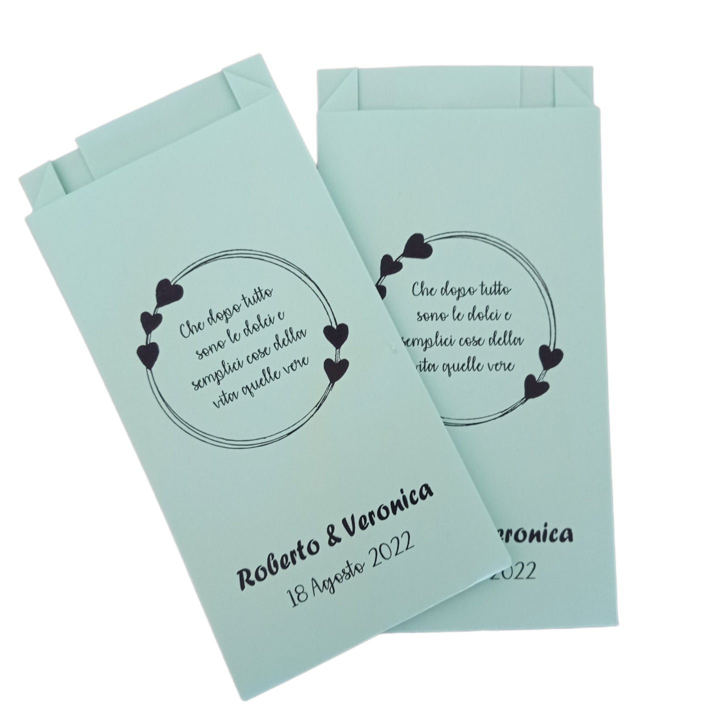 Sacchetti confettata personalizzati, matrimonio, battesimo comunione e cresima, in diversi colori. 50 bustine per confetti colorate stampate