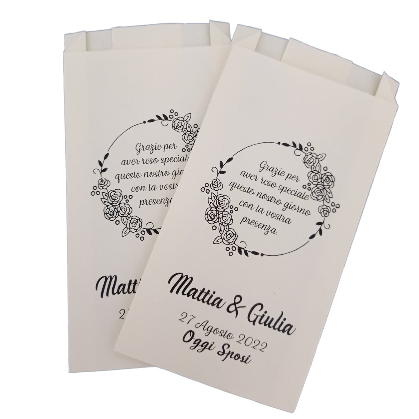 Sacchetti confettata personalizzati, matrimonio, battesimo comunione e cresima, in diversi colori. 50 bustine per confetti colorate stampate