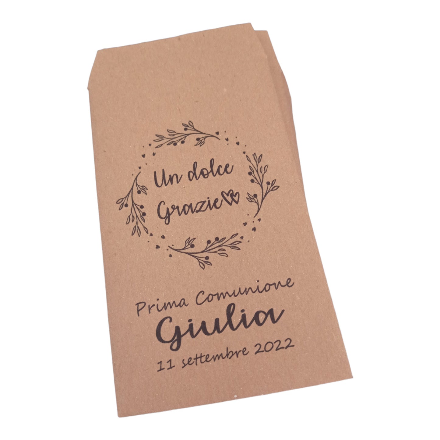 50 Sacchetti personalizzati in carta kraft nozze anniversario battesimo cresima comunione, bustine per confettata, lancio del riso, semi