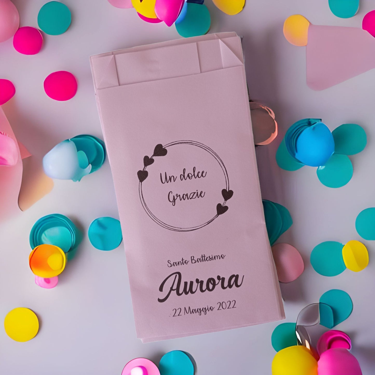 50 bustine confettata personalizzate sacchetti confetti matrimonio cresima battesimo Prima Comunione/Sacchetti  in carta colorata
