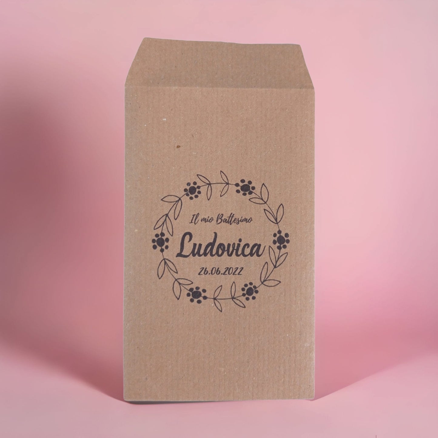50 Sacchetti personalizzati in carta kraft, bustine carta per confettata, stampa logo personalizzato, matrimonio, comunione, battesimo.