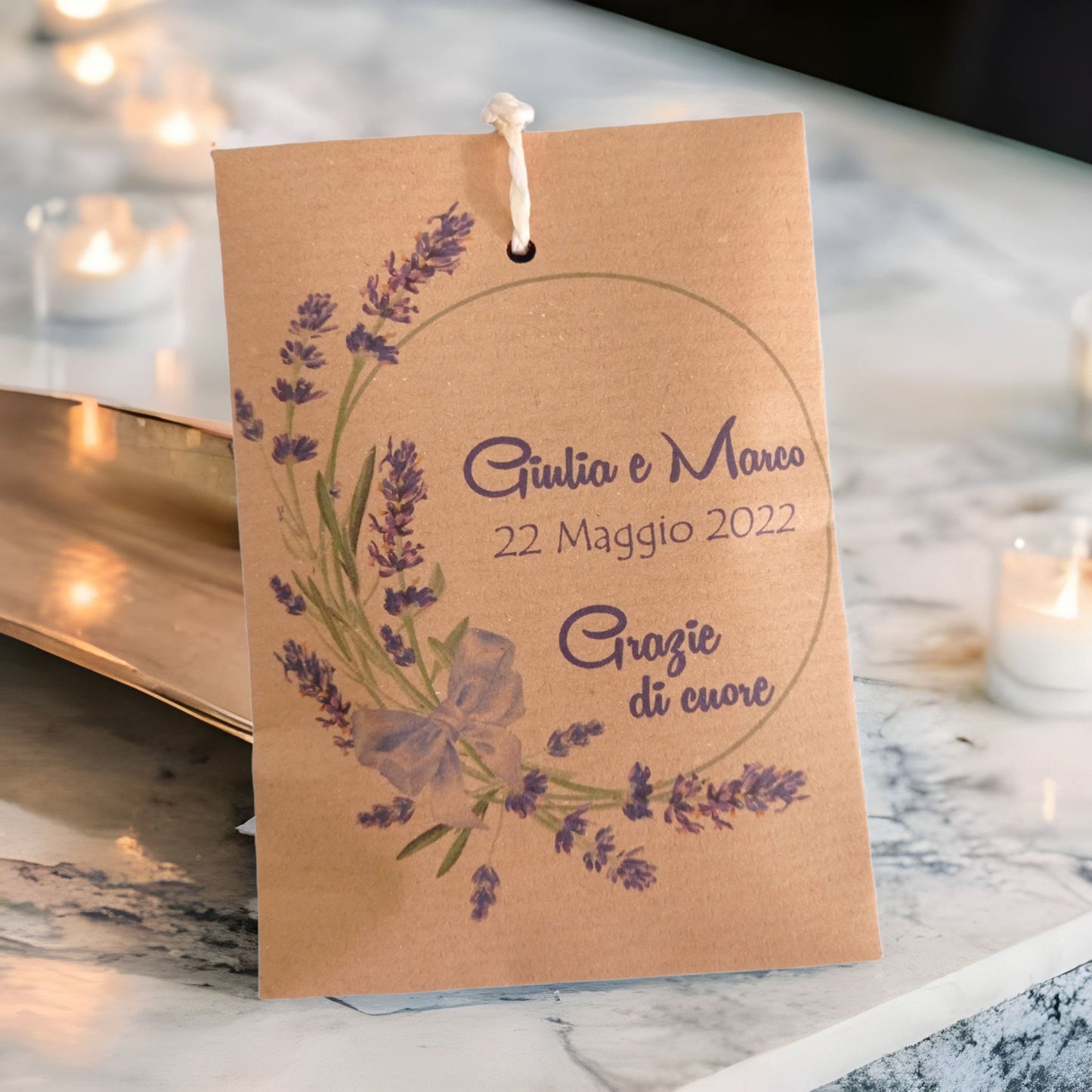 50 Sacchetti i carta Kraft stampa personalizzata stile lavanda, rose e bouquet fiori