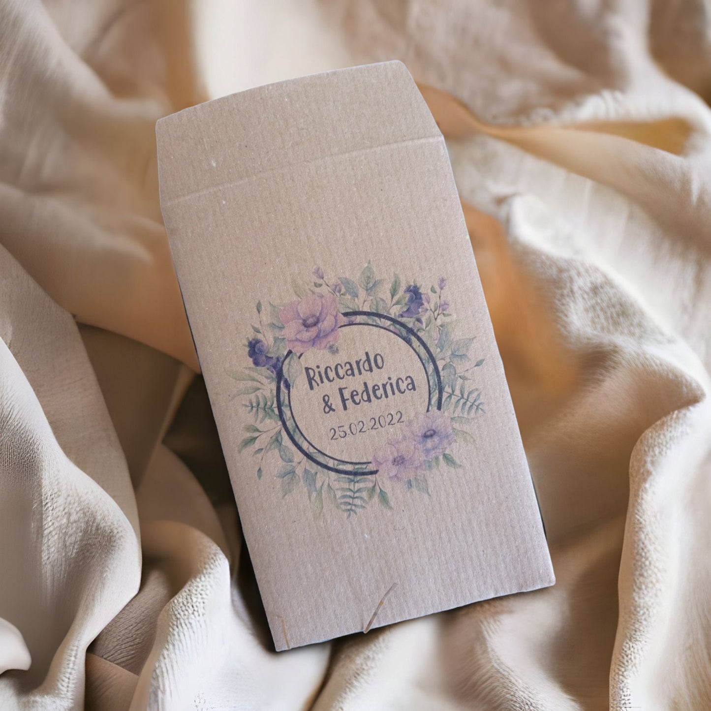 50 Sacchetti i carta Kraft stampa personalizzata stile lavanda, rose e bouquet fiori